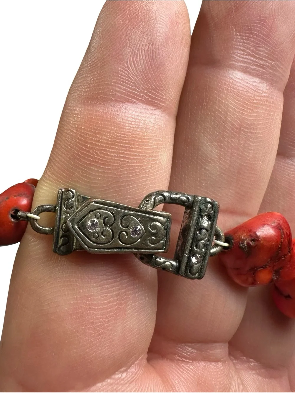 Vtg Brighton Chunky Red Howlite Turquoise Necklace Bracelet Set Signed 18” 7”